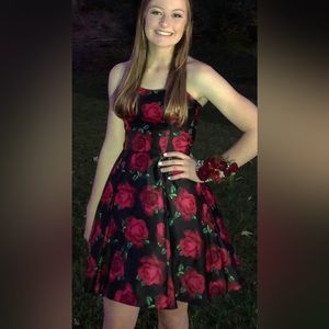 Strapless rose homecoming dress with pockets